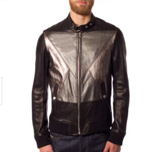 Diesel Black Gold Men's Litriang 100% Lamb Leather Jacket Metallic Sz 46/Medium